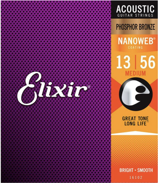 Струны для акустической гитары Elixir 16102 MEDIUM 13/56 NANOWEB ...