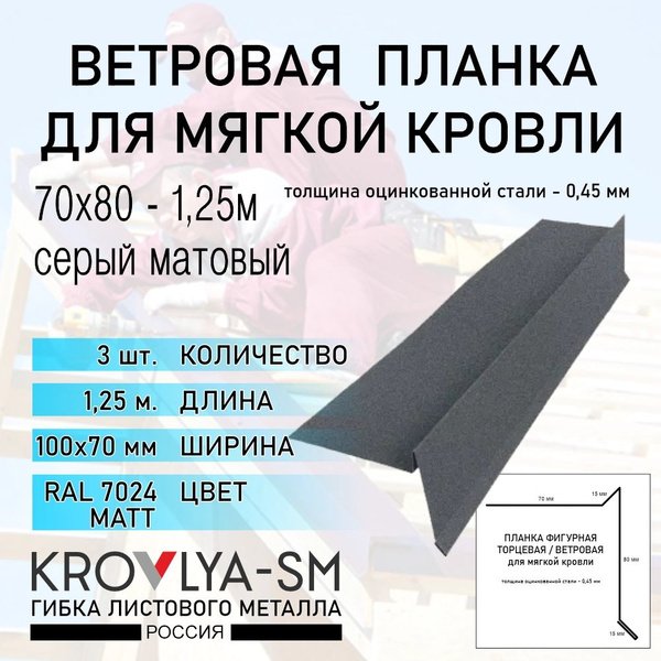 Ветровая планка для мягкой кровли 100х70 - 1,25 м. - купить с доставкой ...