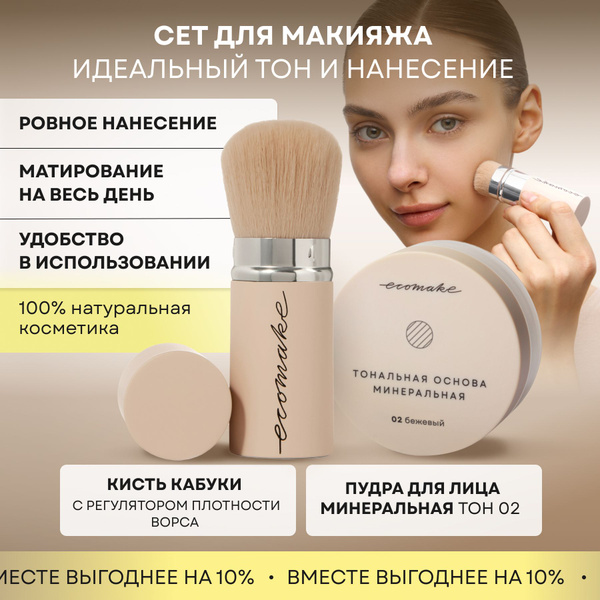 Пудра для лица матирующая минеральная и кисть для макияжа - купить с ...