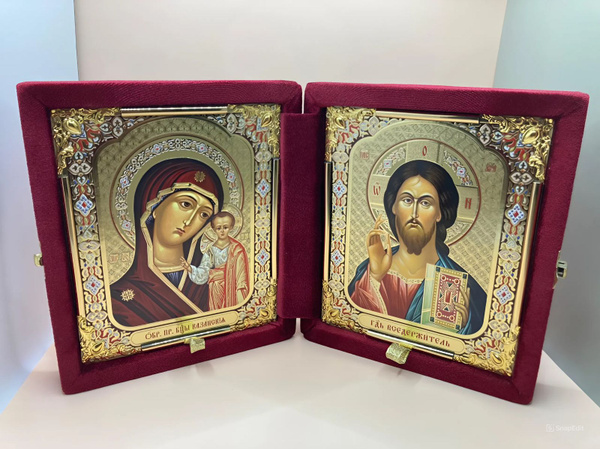 Складень венчальный Икона Казанской Божией Матери и Спаситель 20X19 ...