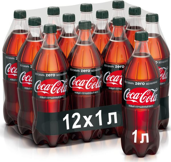 COCA-COLA ZERO(Кока-Кола Зеро) 1 л сильногазированный напиток 12 шт ...