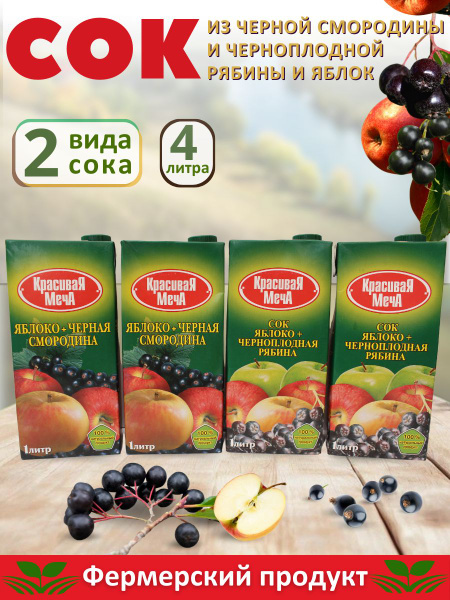 Сок Красивая Меча яблоко+черная смородина и сок яблоко+черноплодная ...