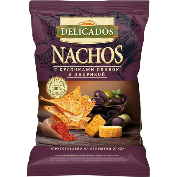 Начос кукурузные Delicados Nachos с кусочками оливок и паприкой 150 г ...