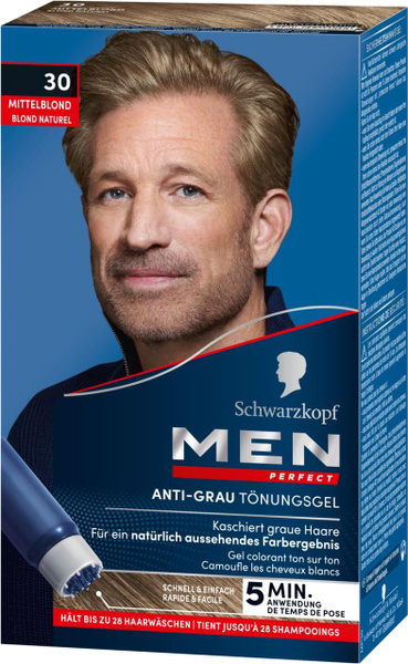 SCHWARZKOPF MEN Perfect тон 30 Оттеночный гель против седины для мужчин ...