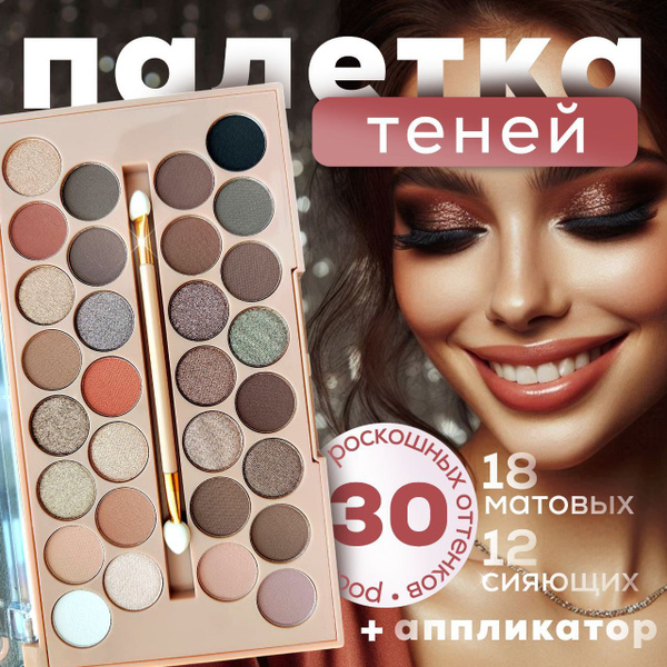 Палетка теней для век нюдовые матовые, шиммерные оттенки.Набор ...
