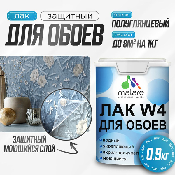 Лак для защиты обоев Malare W4 универсальный для дерева и минеральных ...