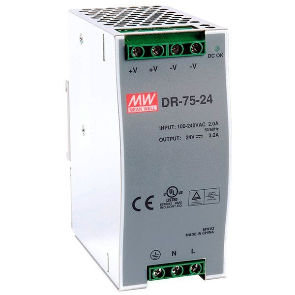 Блок питания Mean Well DR-75-24. Блок питания импульсный: 75W (3.2A ...