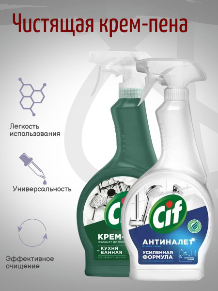 Чистящая крем-пена CIF 500мл,Чистящее средство для ванной, 500 мл ...