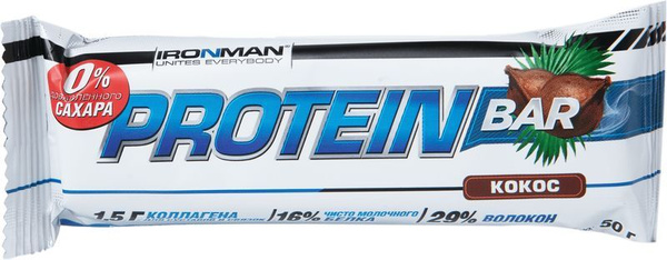 Батончик протеиновый IronMan Protein Bar Кокос глазированный 50г купить ...