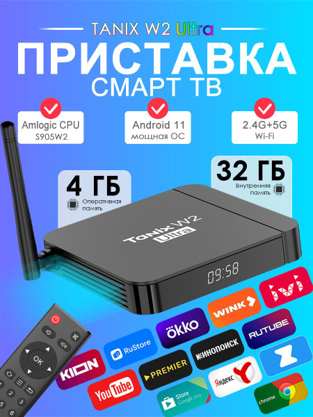Медиаплеер Tanix W2 Ultra 4GB/32GB S905W2 смарт ТВ приставка Android 11 ...