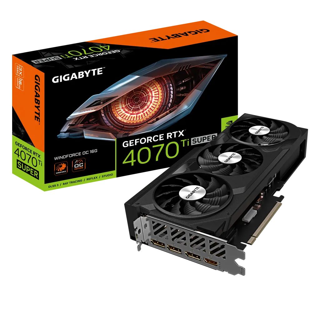 Gigabyte Видеокарта GeForce RTX 4070 Ti SUPER GeForce RTX 4070 Ti SUPER WINDFORCE OC 16G 16 ГБ (GV-N407TSWF3OC-16GD)