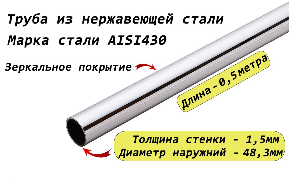 Трубакруглая48,3х1,5мм(11/2дюйма)изнержавеющейсталиAISI430-0,5метра