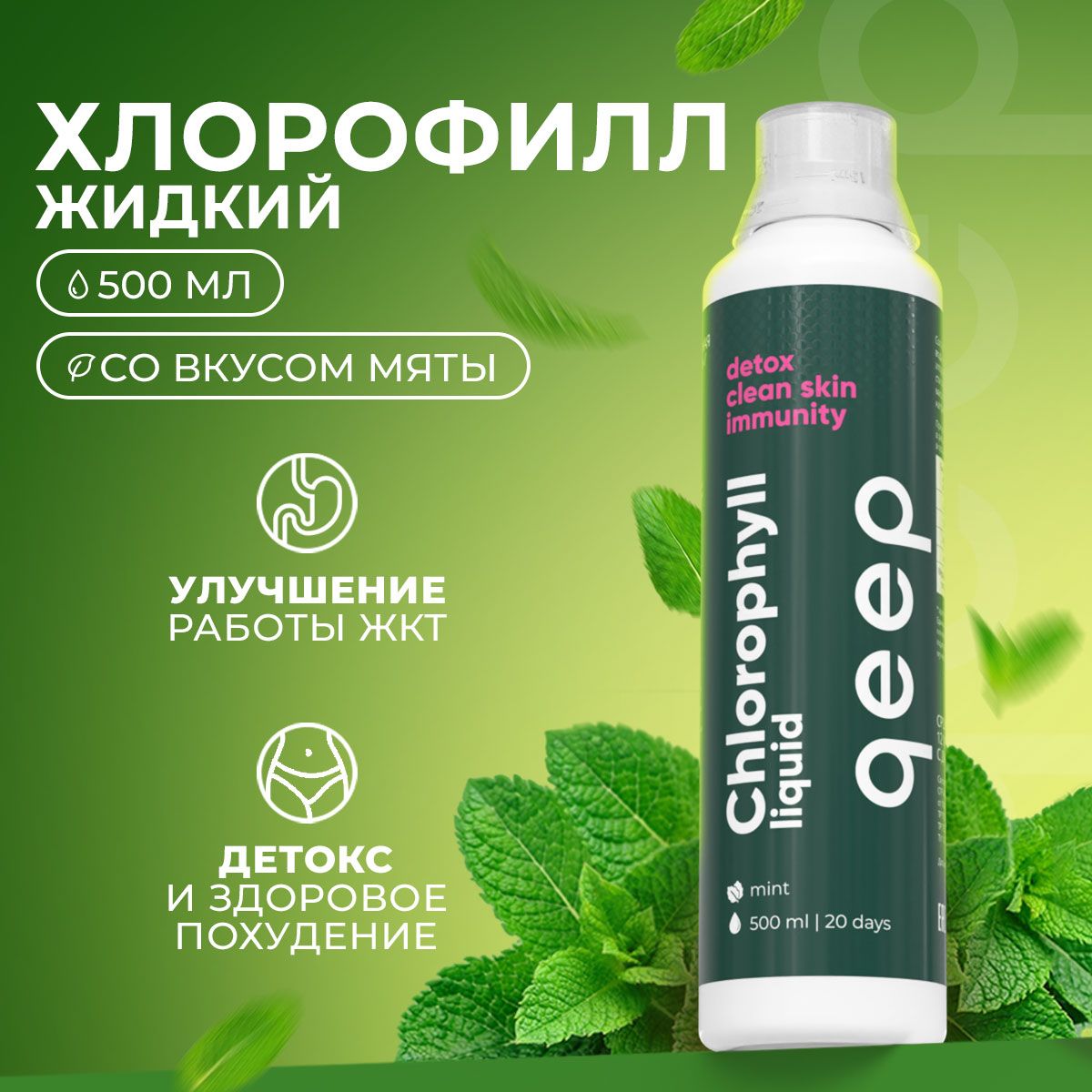 БАД Chlorophyll, 500 мл Жидкий хлорофилл со вкусом мяты, 500мл - купить с  доставкой по выгодным ценам в интернет-магазине OZON (1044887692)