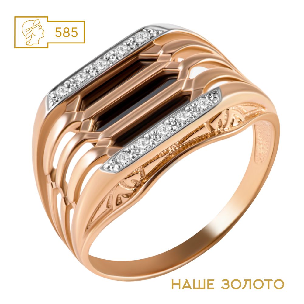 Печатка из красного золота 585 пробы с ониксом