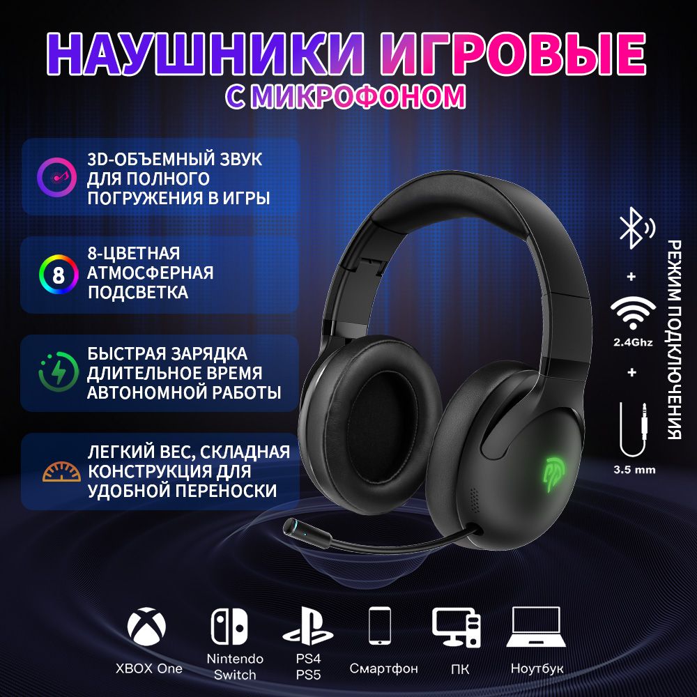 Наушники Полноразмерные EasySMX C08W с микрофоном, Беспроводные, Проводные,  Большие - купить по доступным ценам в интернет-магазине OZON (1129714642)