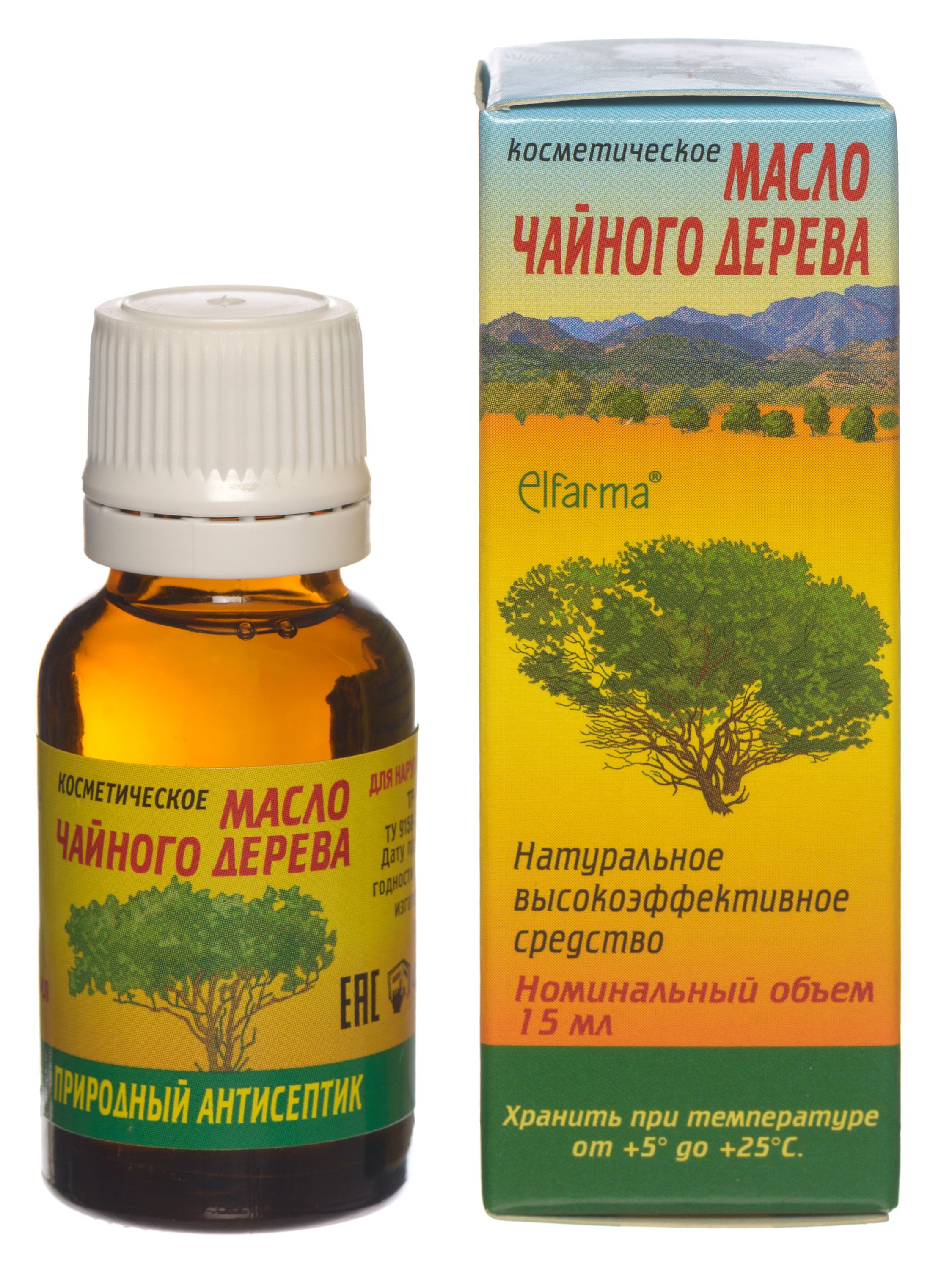 Elfarma, Чайного дерева масло косметическое для массажа, лечебное для ногтей, волос, кожи, лица, от грибка, прыщей 15 мл