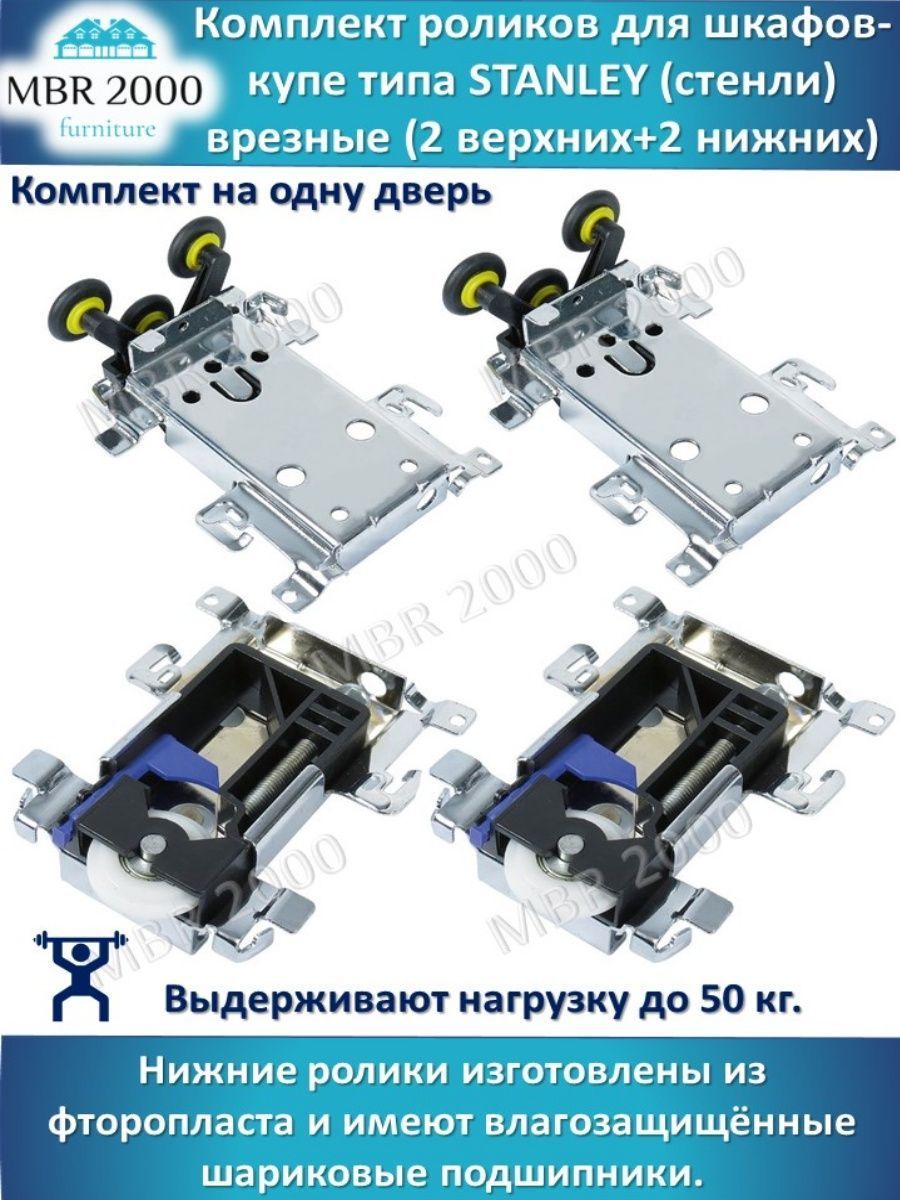 Компл-т роликов для шкафа-купе тип Стенли STANLEY на 1 дверь