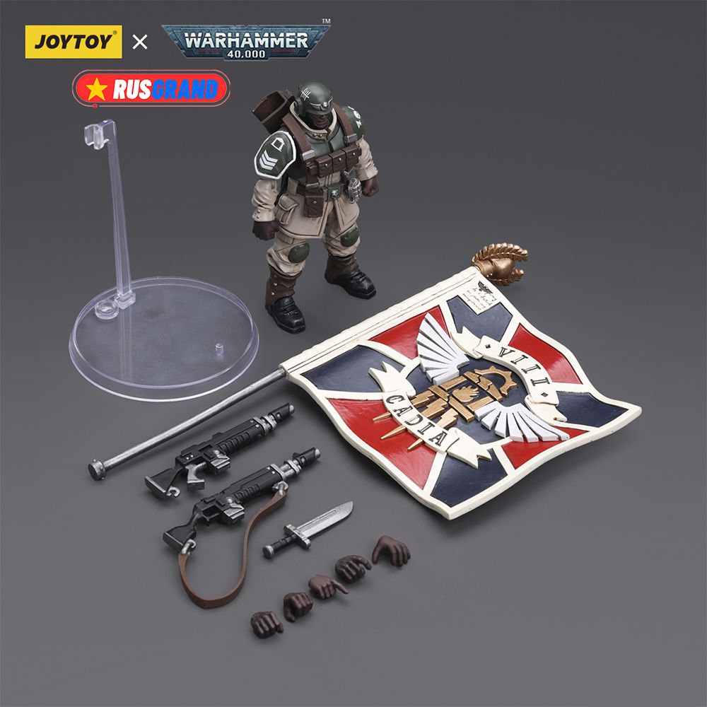 Подвижная фигурка JOYTOY Warhammer 40000 Astra Militarum Cadian Command  Squad Veteran with Regimental Standard - купить с доставкой по выгодным  ценам в интернет-магазине OZON (1354136281)