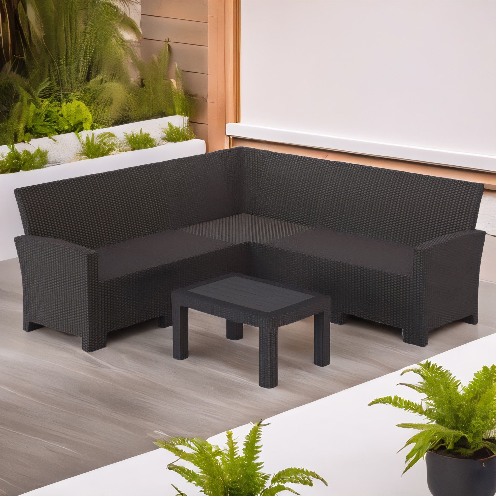 Комплект садовой мебели с угловым диваном Калифорния "California" 188х188 см 5 места без подушек с кофейным столиком