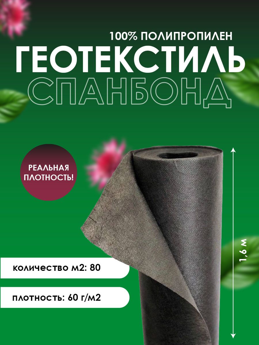 КрепСкрепУкрывнойматериалПолипропилен,1.6x80м,60г-кв.м,60мкм,1шт