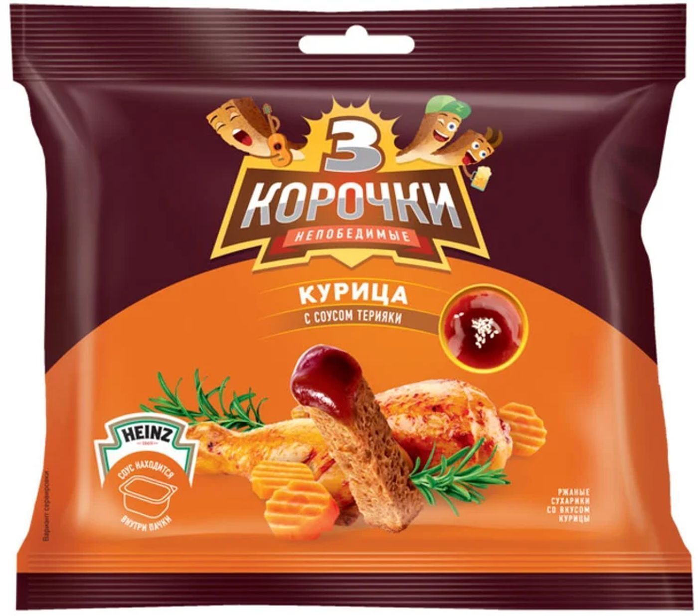 Сухарики 3 корочки ''Ржаные Курица + соус терияки'' 60 гр по 10 шт