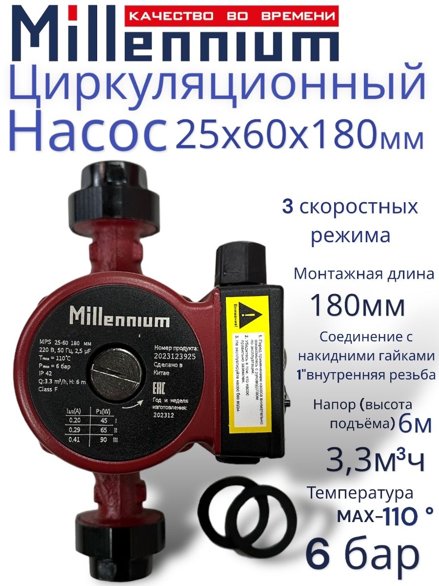 Насос циркуляционный Millennium MPS 25х60х180мм