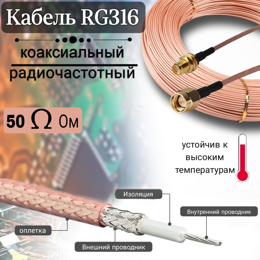 КабельRG316коаксиальныйрадиочастотный,50Омустойчивыйквысокимтемпературам