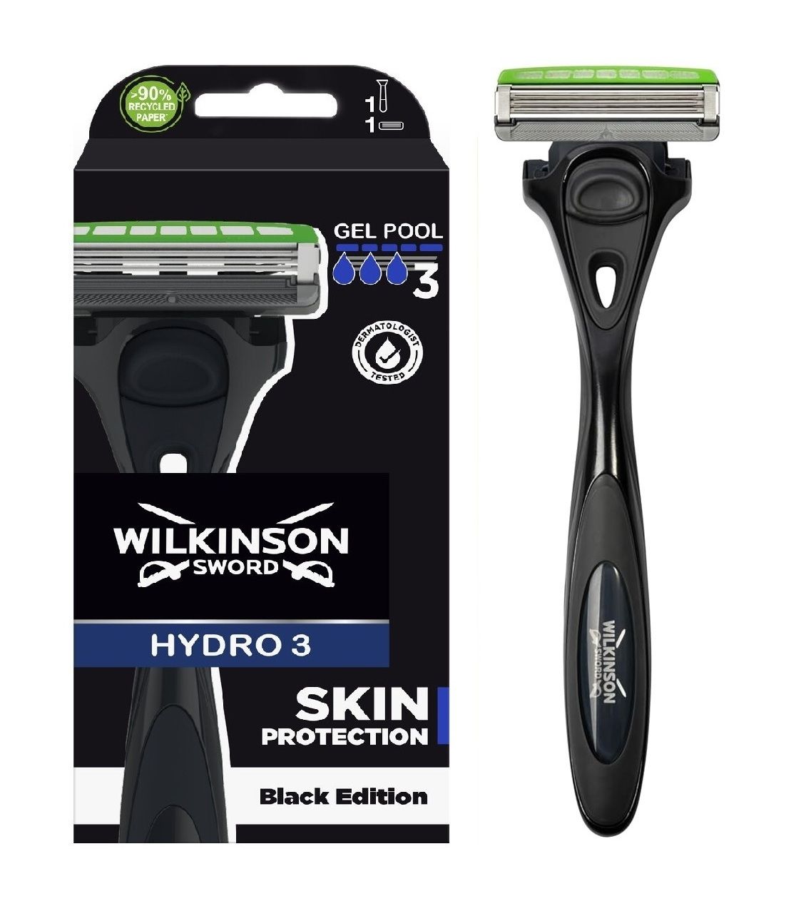 Wilkinson sword Skin Hydro 3 Black Edition / Бритвенный станок с 1 сменной кассетой, Германия