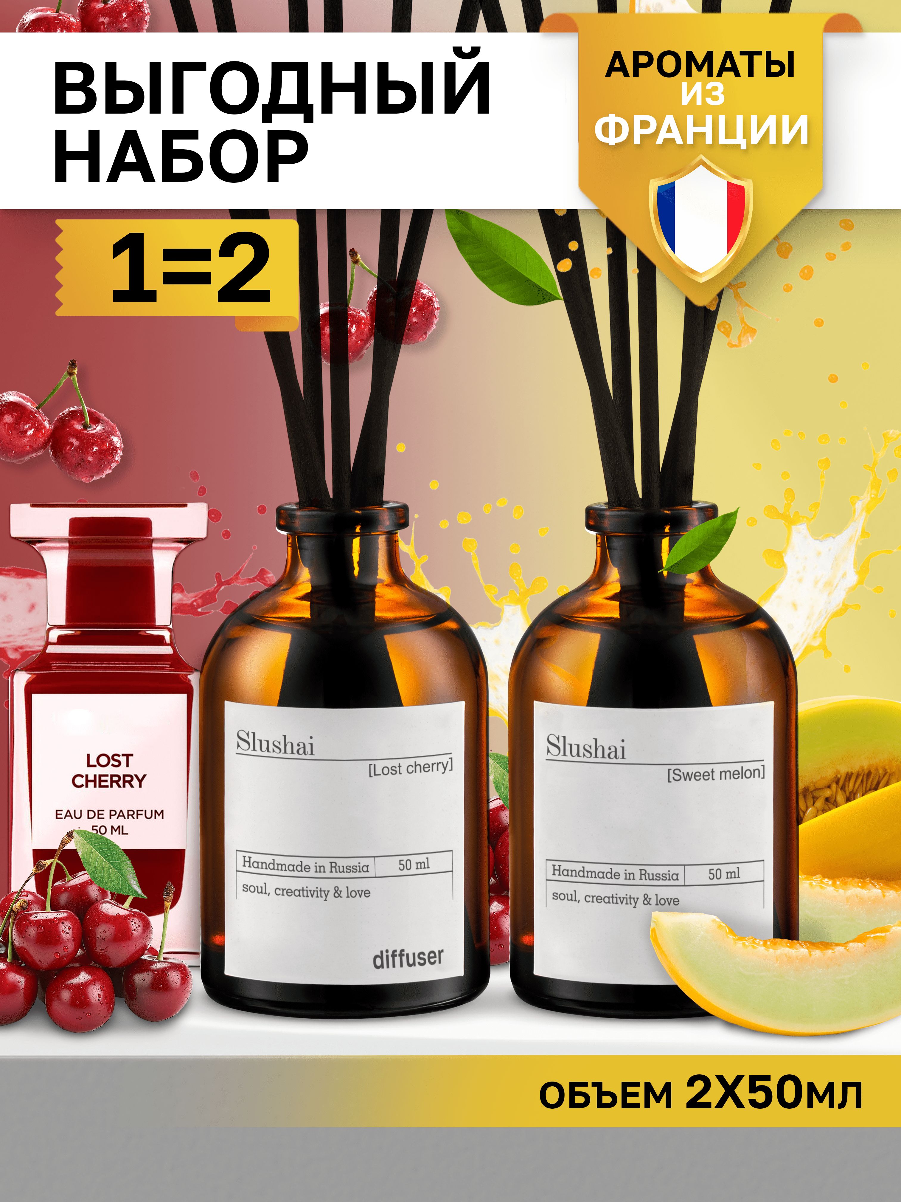 НаборароматическихдиффузоровLostCherry+SweetMelon/ароматизатордлядомаспалочками2шт