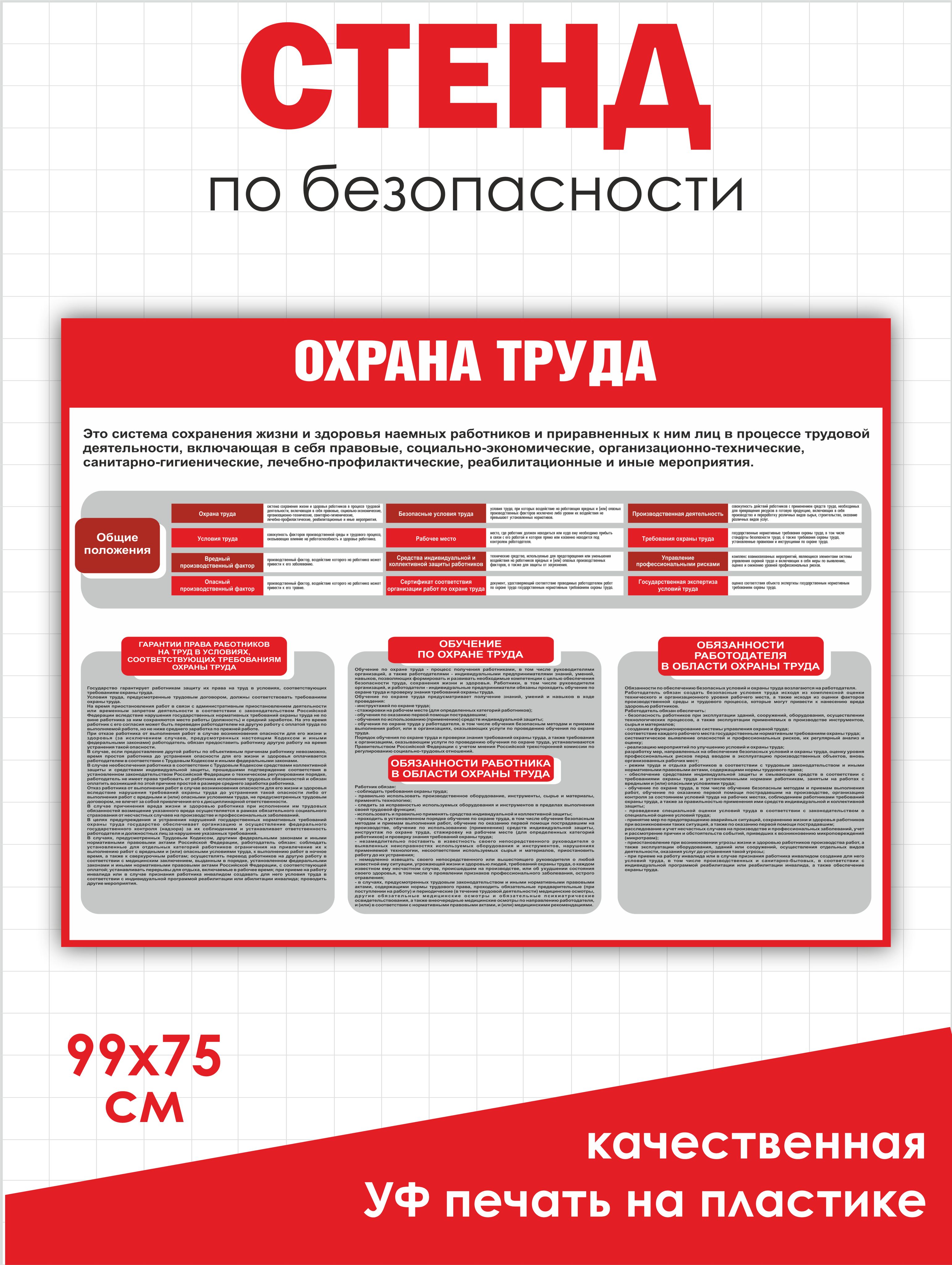 Стенд Охрана труда 990х745 мм (стенд информационный) в офис, на  производство НИЖСТЕНД - купить с доставкой по выгодным ценам в  интернет-магазине OZON (1420849168)