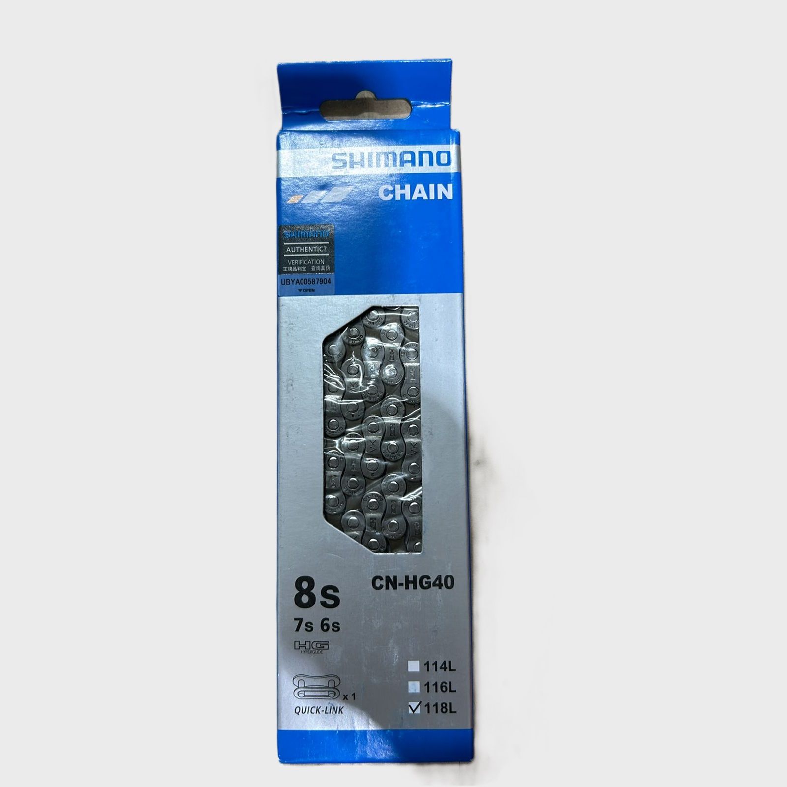 Цепь SHIMANO CN HG40, 8 (7/6) скоростей, 118 звеньев, замок Quick Link, оригинальная упаковка