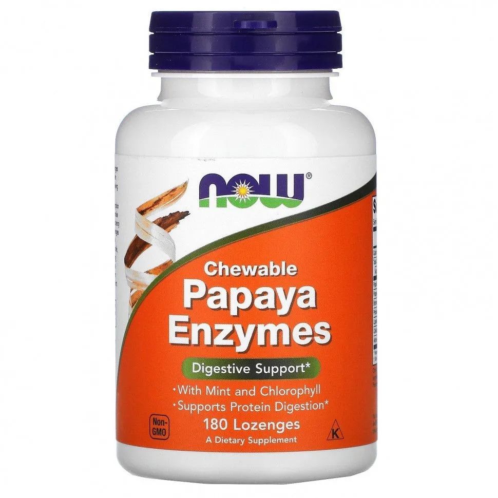 NOW Papaya Enzymes, ферменты папайи, 180 жевательных таблеток, Способствуют правильному пищеварению.