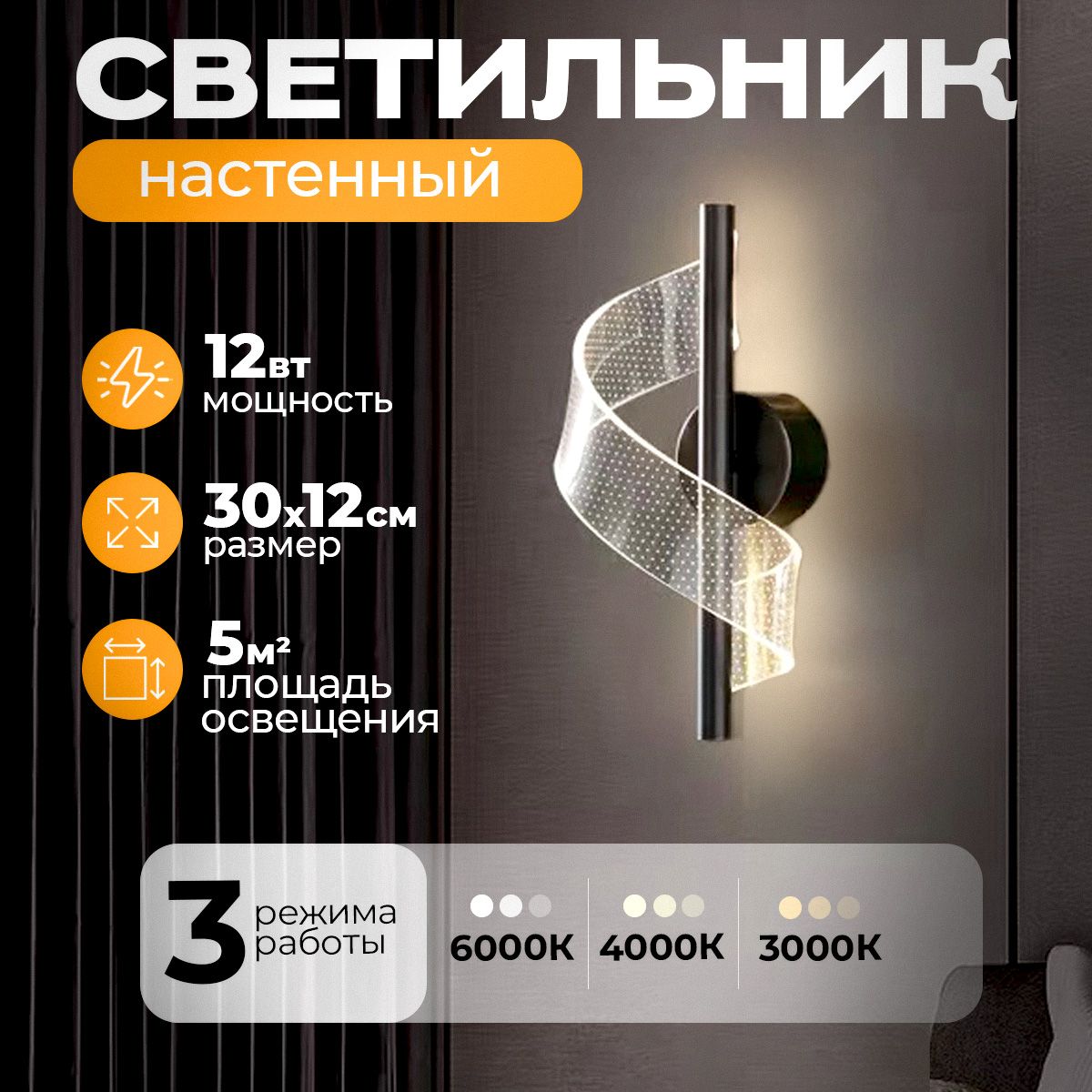 Светильник настенный светодиодный Casa Black 12W матовый черный