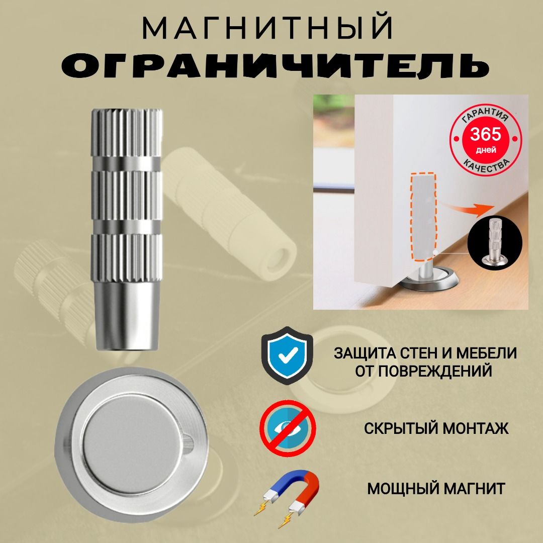 Скрытый магнитный ограничитель напольный стопор для дверей KIT FOR THE серый