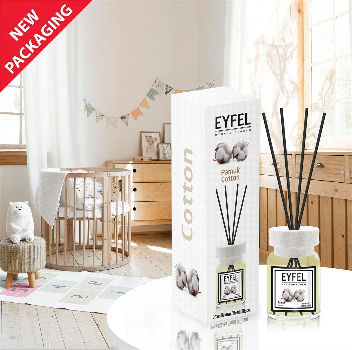 EYFEL PERFUME Диффузор Хлопок, 120 мл, ароматический диффузор для дома с палочками