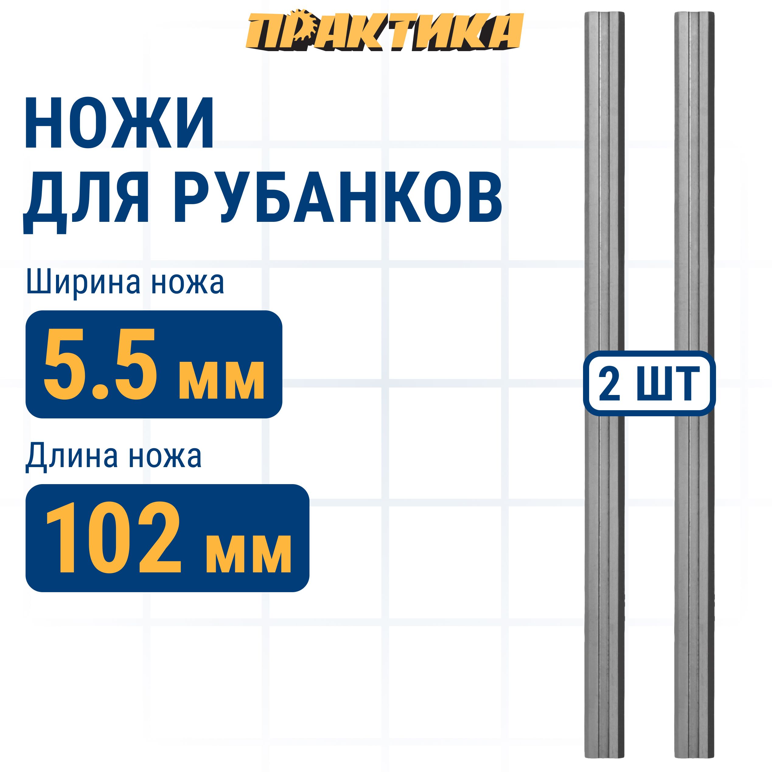 Нож для рубанка, электрорубанка ПРАКТИКА 102 мм х 5,5 мм, быстрорежущая сталь, (2 шт )