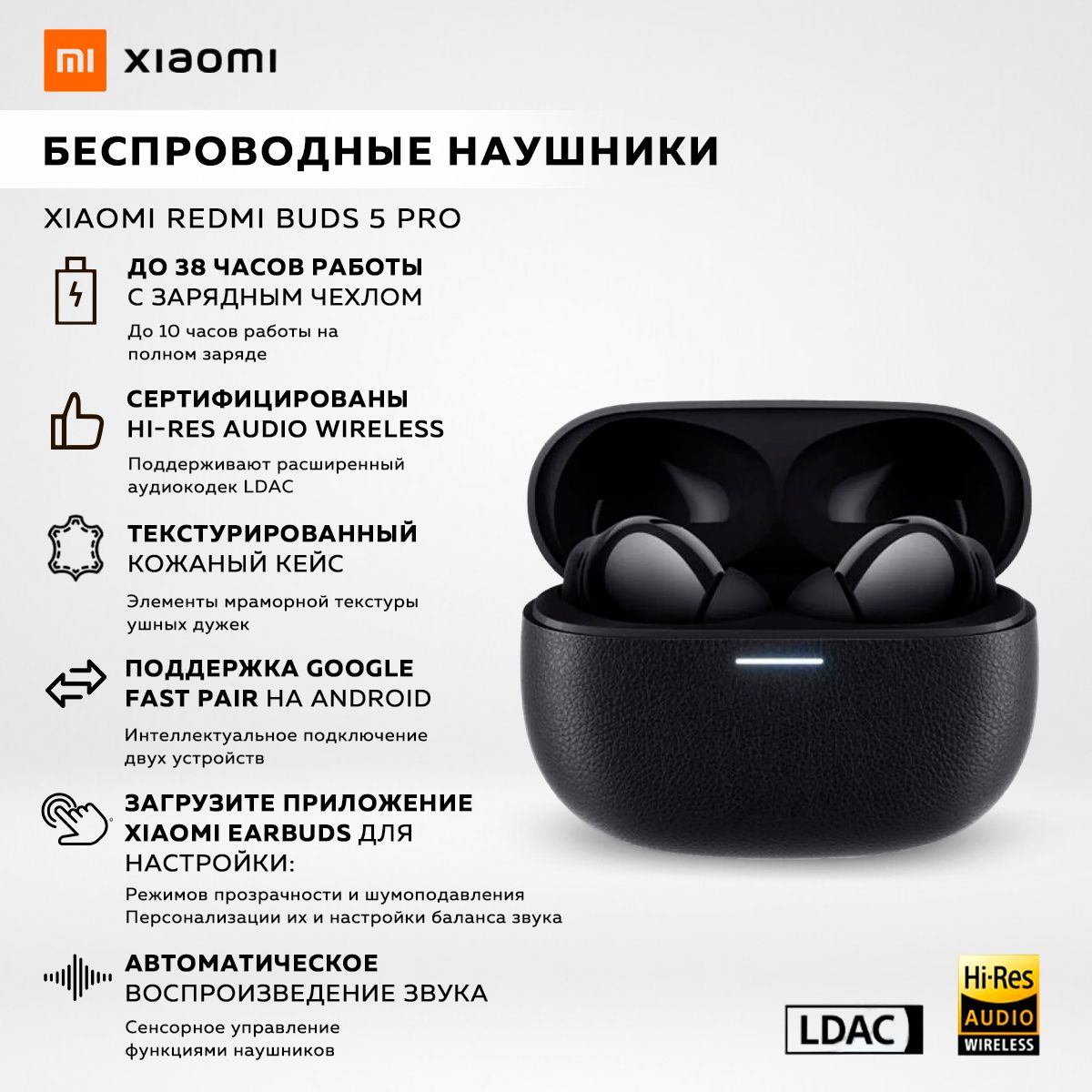 БеспроводныенаушникиXiaomiRedmiBuds5Pro,черный/модель:М2317Е1/BHR7660GL