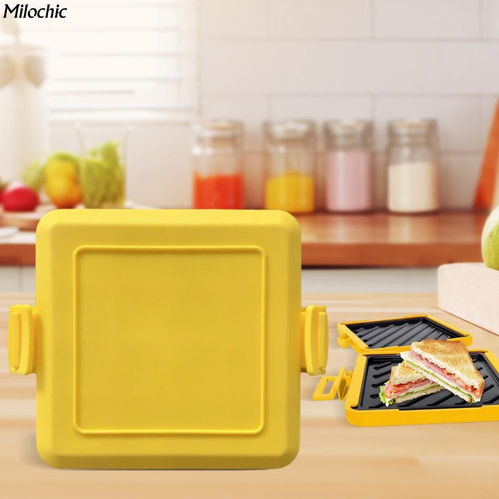 milochic Бутербродница Сэндвичница, компактная, состоящая из двух частей, из пищевого термостойкого силикона и стали, легко моется, желтый