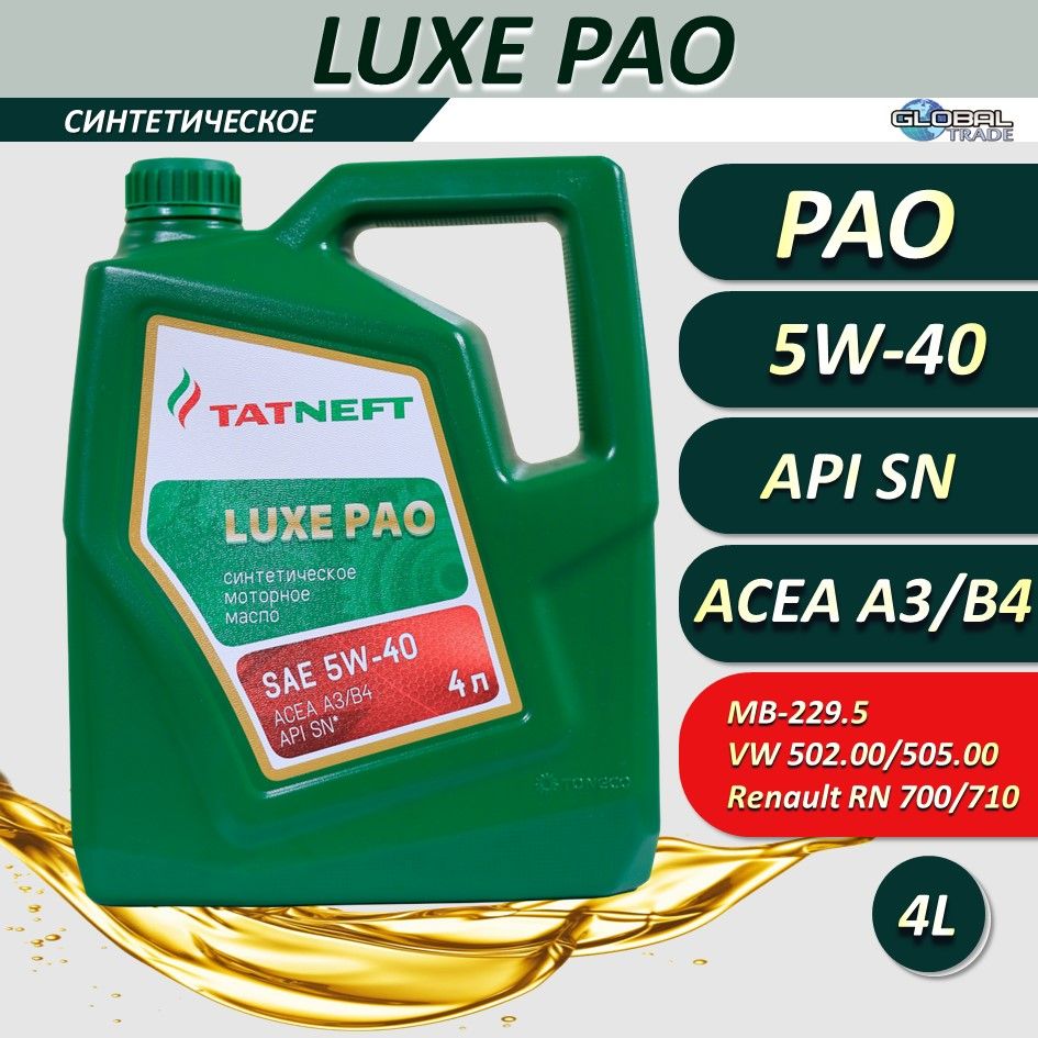 TATNEFT LUXE PAO 5W-40 Масло моторное, Синтетическое, 4 л