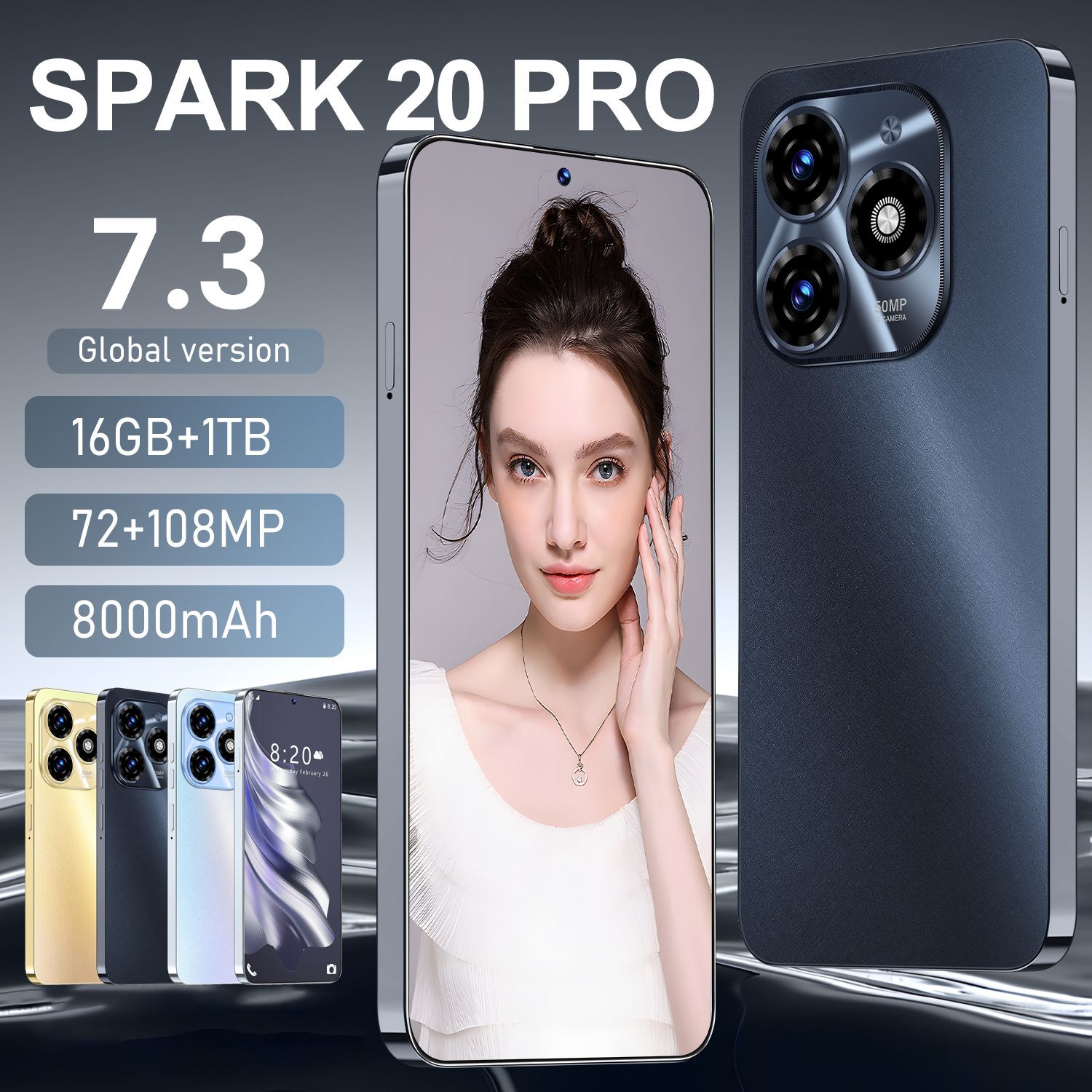 AstarryСмартфонSpark20Proимеетбольшойэкрансдиагональю7,3дюйма,аотпечатокпальцаразблокирован!Поддержкасети5G!Android14?Длительноевремяавтономнойработы8000мАч!Суперкрасивыйдизайнстремякамерами!Универсальнаярусскаяверсия!Большойобъемпамяти16ГБ+1024ГБ!АдаптируйсякВКОНТАКТЕ!Global12/512ГБ,черный