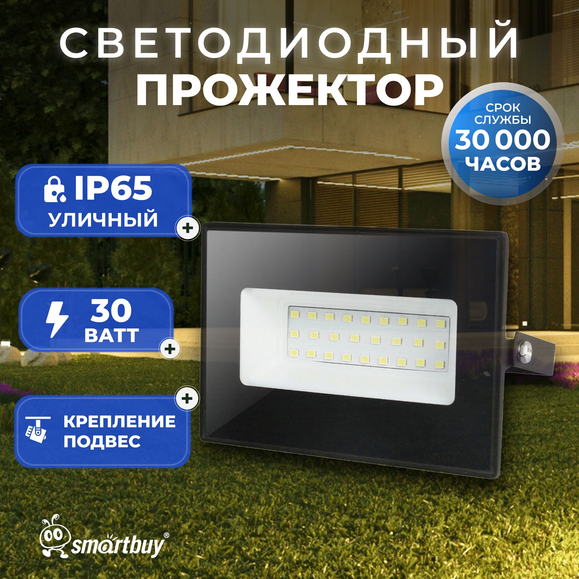 Прожектор светодиодный FL SMD LIGHT Smartbuy-30W/6500K/IP65 (SBL-FLLIGHT-30-65)