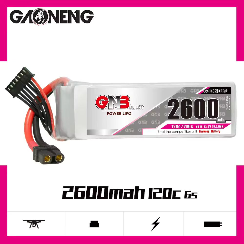 Аккумулятор Li-po GNB 2600mah 6S1P 22.2V 120C 60x35x111mm XT60