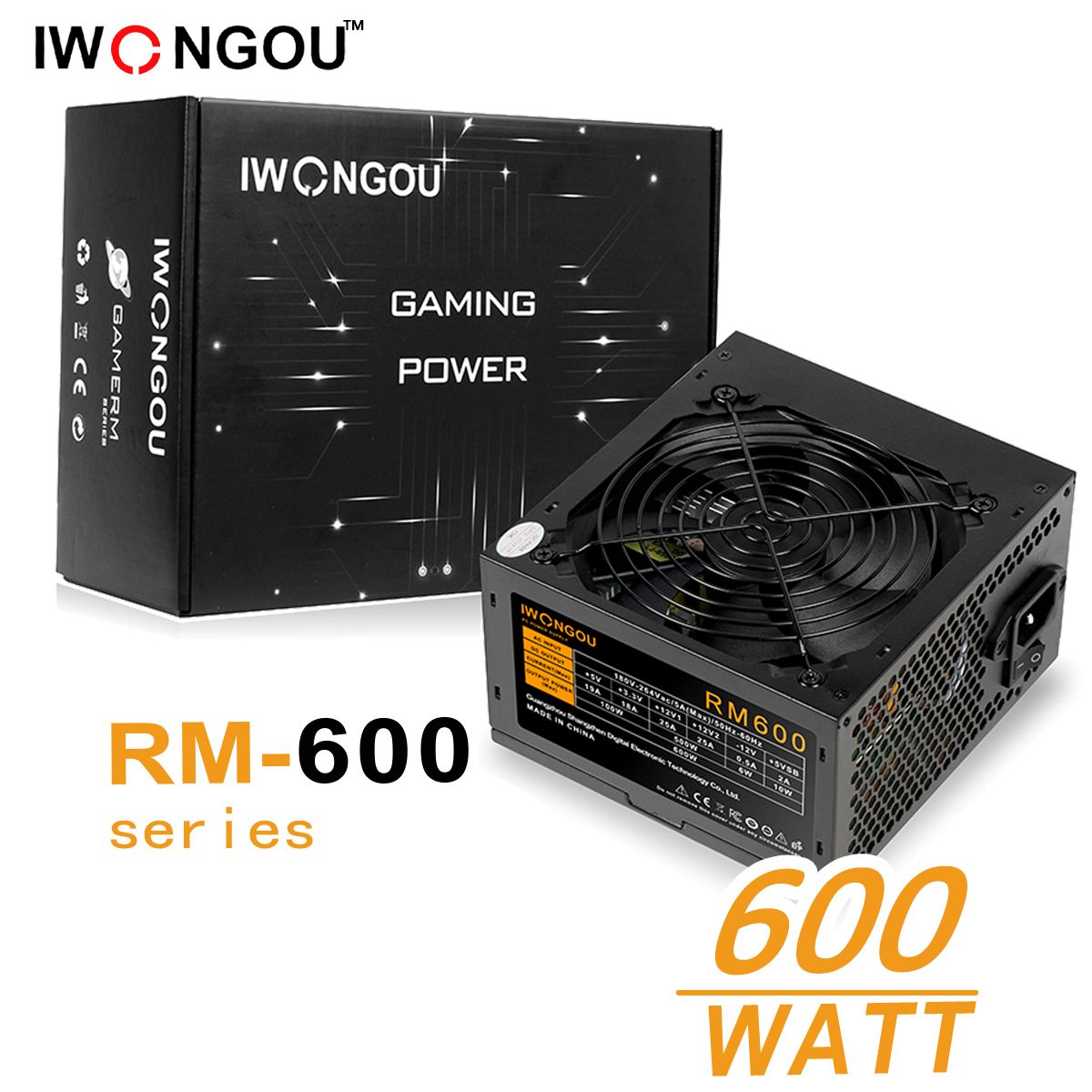 блок питания для пк 600W IWONGOU (RM600) ATX,12CM кулер ,20+4p,2*CPU(4+4),2*PCI-E(6+2),4*SATA,3*Molex, кабель питания