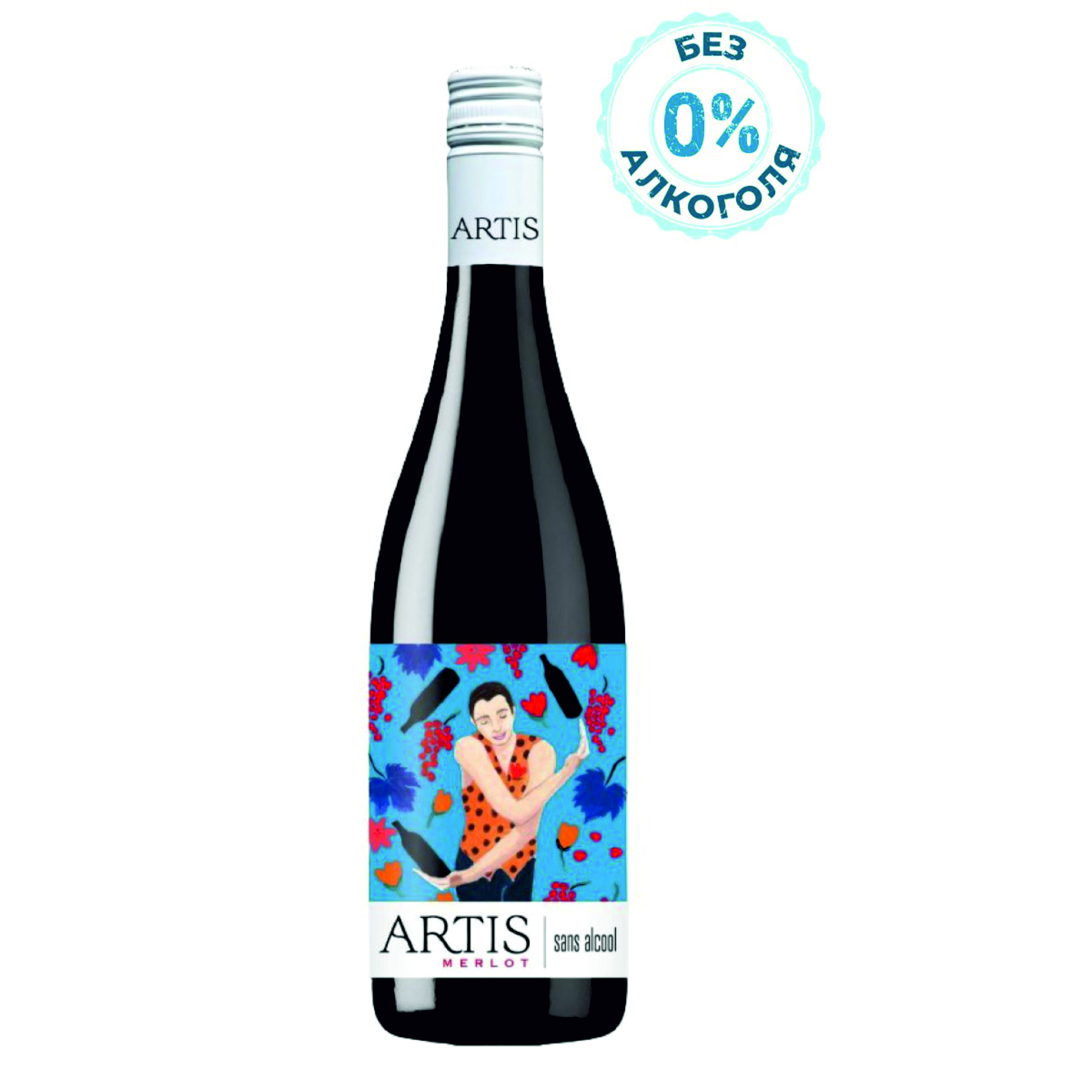 Вино безалкогольное Artis Merlot красное полусладкое, 0.75л, 4 штуки