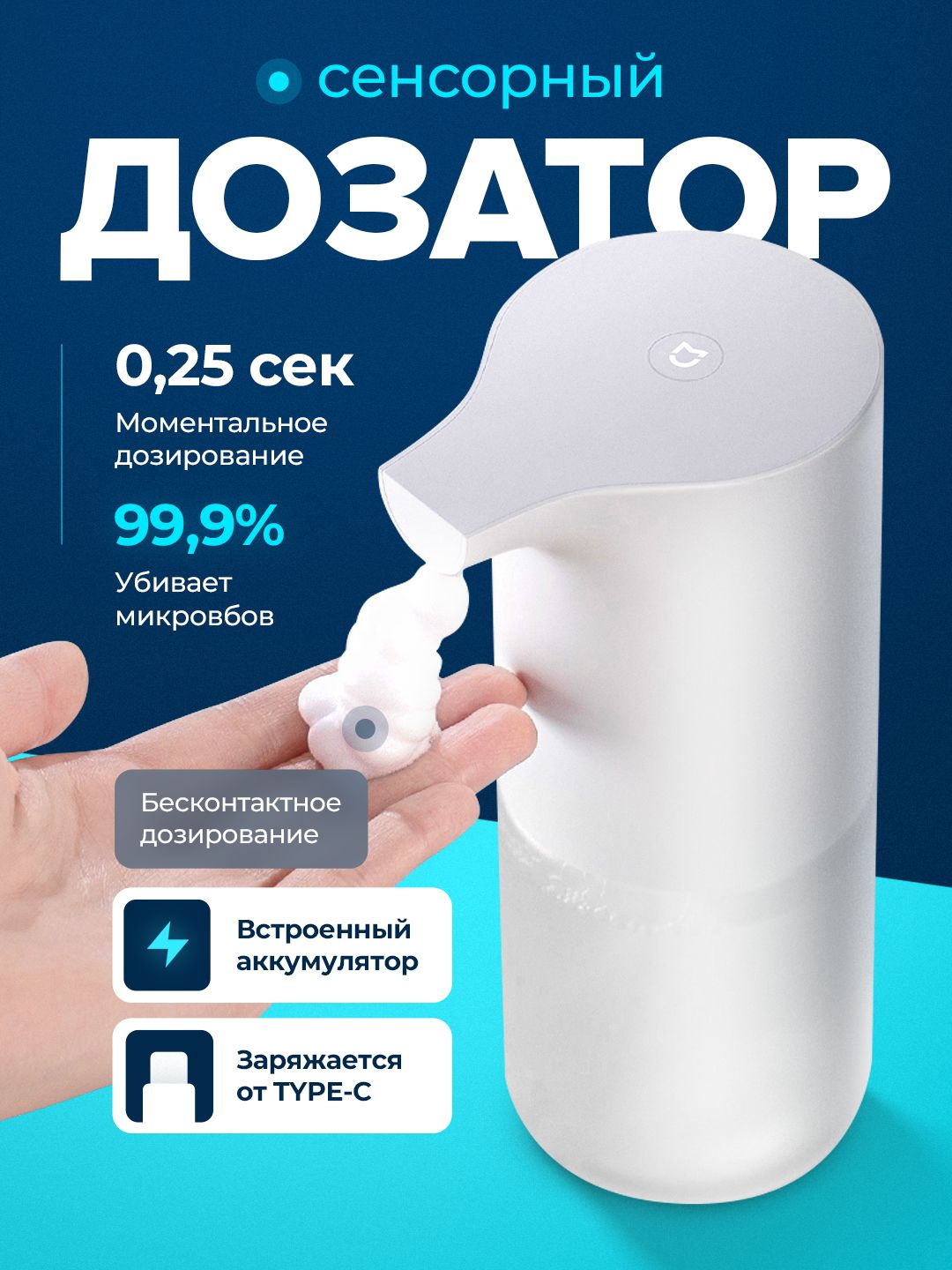 Дозатор для жидкого мыла сенсорный Xiaomi Mijia Automatic Foam Soap Dispenser / автоматический диспенсер (Обновленная версия, работает от аккумулятора)