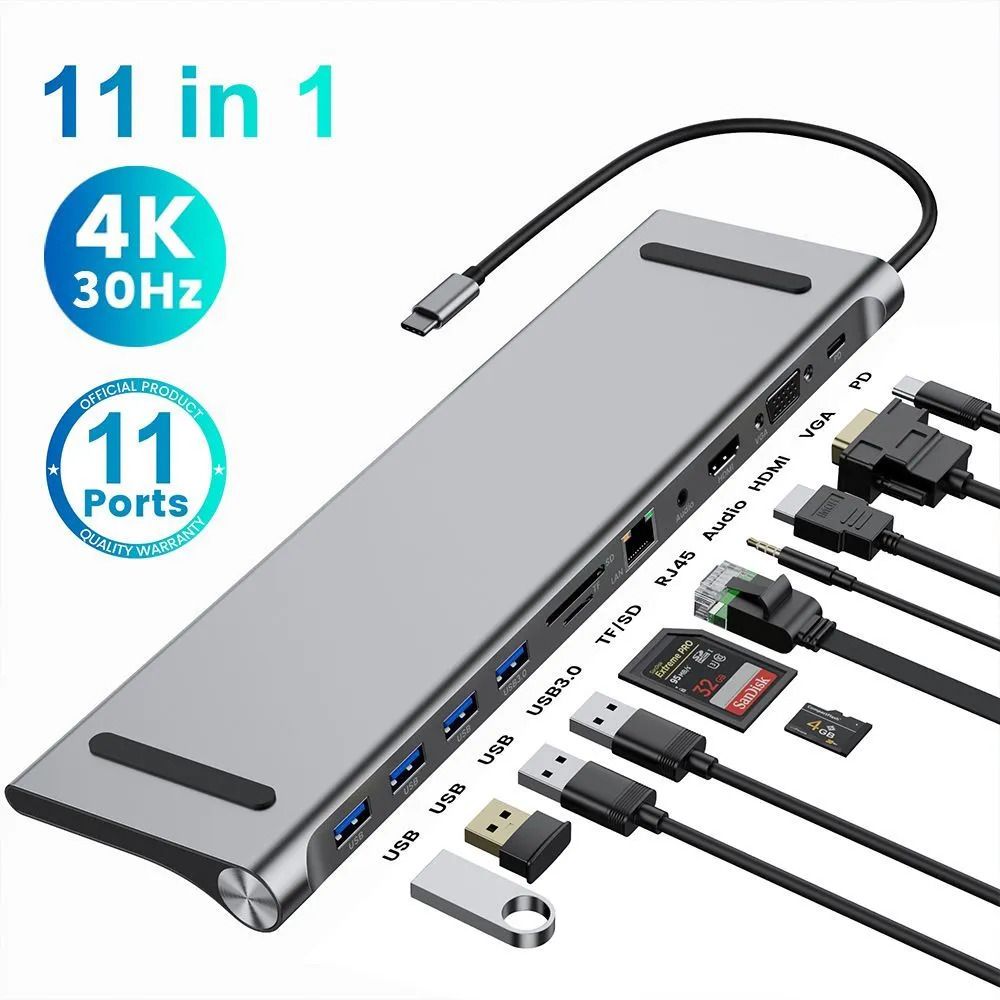 usb hub 3.0 type c hub usb разветвитель 11 в 1 USB - хаб usb-c hub док станция для ноутбука Macbook Pro Air m1 m2 пк HDMI 4K USB 3.0 USB 2.0 PD TF SD RJ45 AUX Type-C