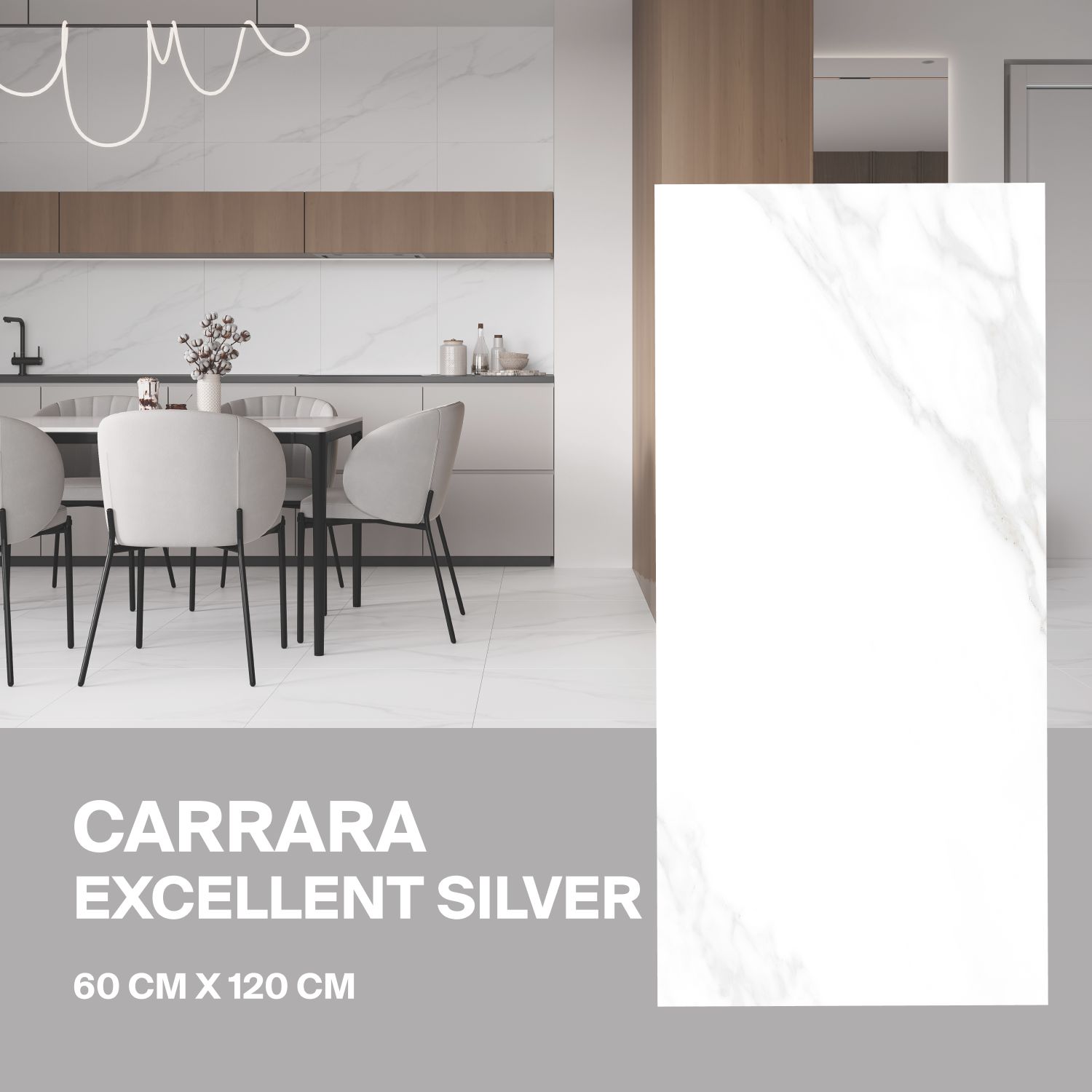 Керамогранит Ceradim Carrara Excellent Silver белый 60х120 Матовый в упаковке 1,44м2 (2 плиты)