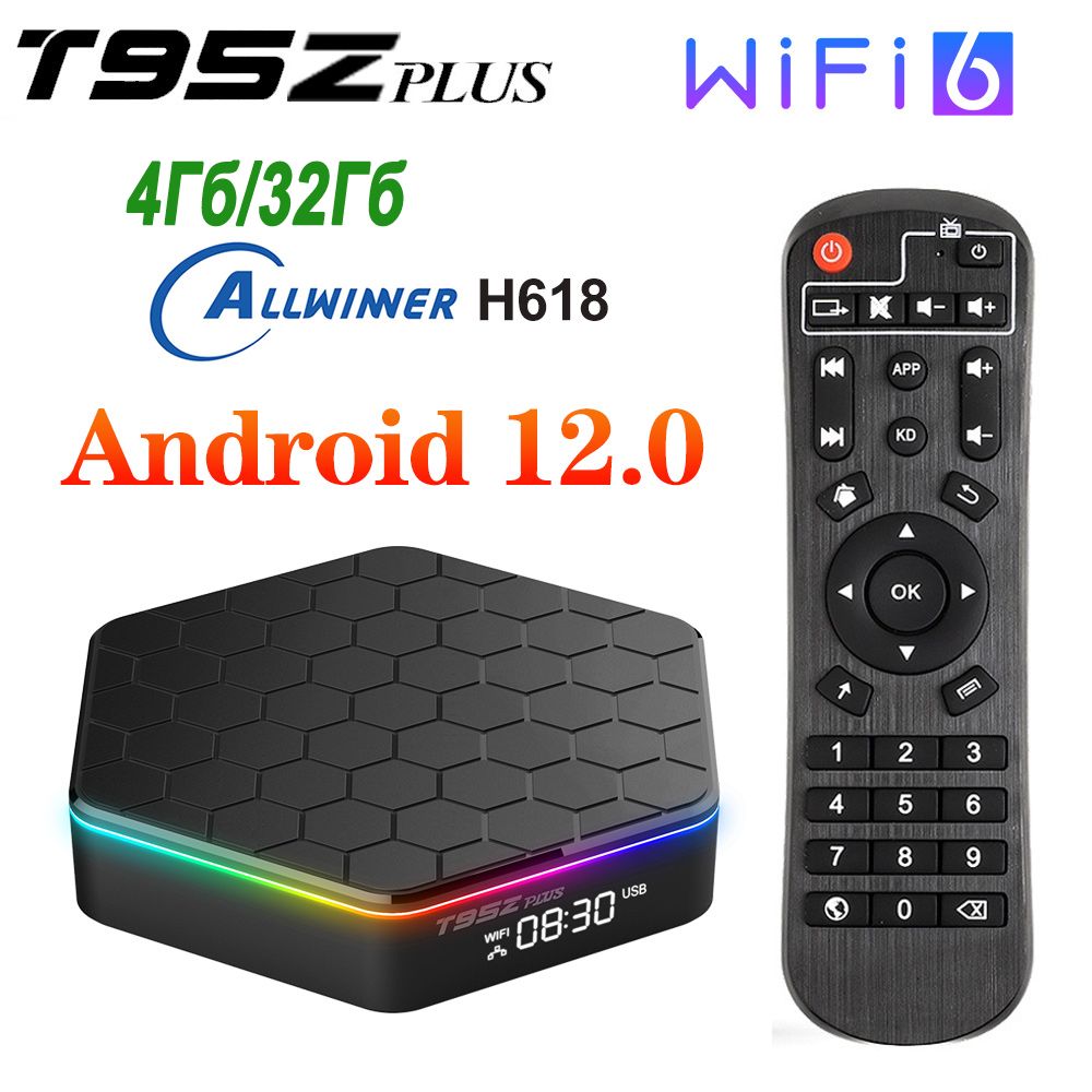 СмартТВприставкаT95ZPlus4/32ГбAllwinnerH618Android12Поддержка6K2.4G/5GWifi6ТВбокс