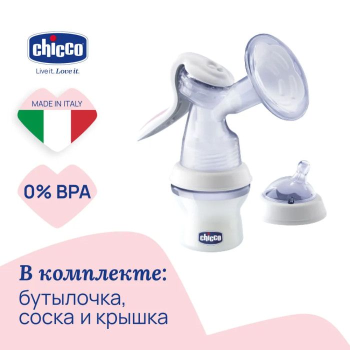 Chicco Молокоотсос ручной с бутылочкой Natural Feeling