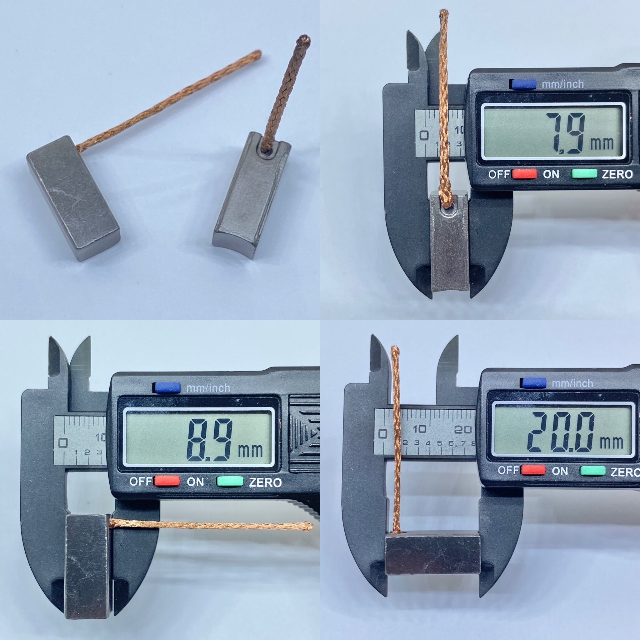 Щетки8*9*20мм.меднографитовыедлямотораотопителя,печки(проводсбоку)комплект2штуки